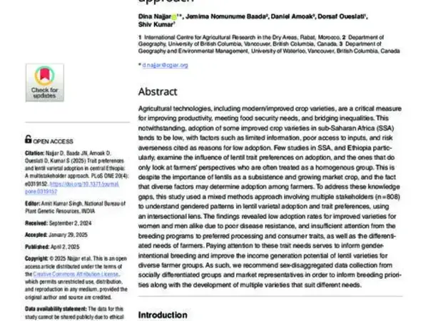 Trait preferences and lentil varietal adoption in central Ethiopia: A multistakeholder approach