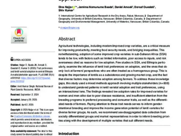 Trait preferences and lentil varietal adoption in central Ethiopia: A multistakeholder approach