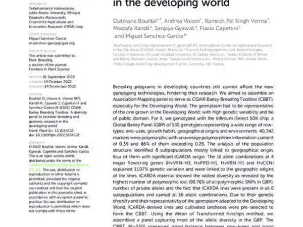 CGIAR Barley Breeding Toolbox: A diversity panel to facilitate breeding and genomic research in the developing world