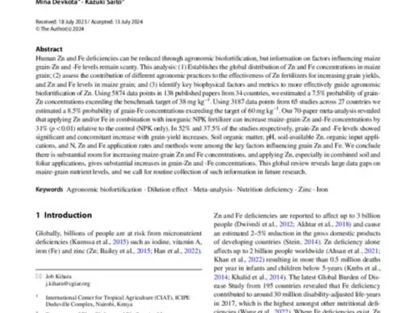 Maize-grain zinc and iron concentrations as influenced by agronomic  management and biophysical factors: a meta-analysis