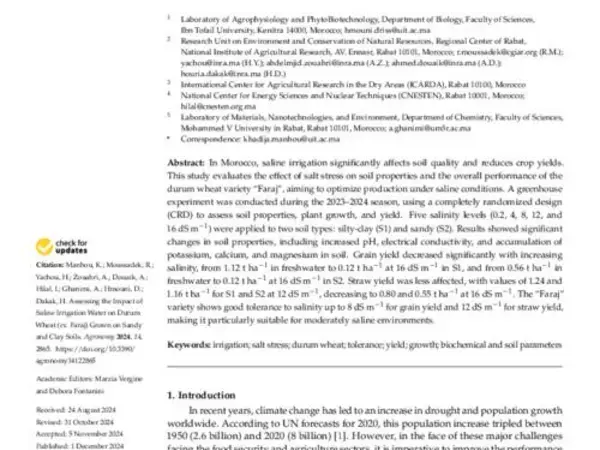 Assessing the Impact of Saline Irrigation Water on Durum Wheat (cv. Faraj) Grown on Sandy and Clay Soils