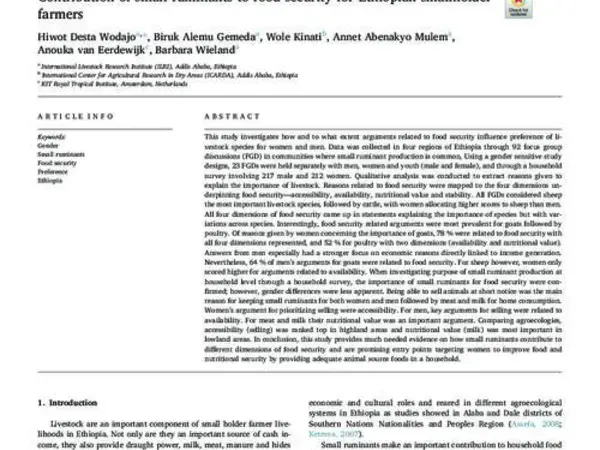 Contribution of small ruminants to food security for Ethiopian smallholder farmers