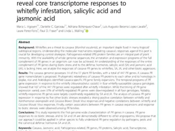 Genome-wide analyses of cassava Pathogenesis-related (PR) gene families reveal core transcriptome responses to whitefly infestation, salicylic acid and jasmonic acid