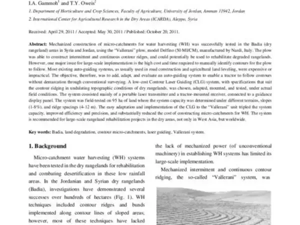 Contour Laser Guiding for the Mechanized “Vallerani” Micro-catchment Water Harvesting Systems
