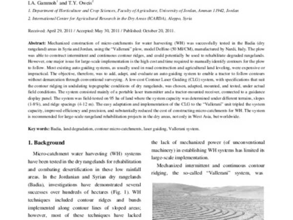 Contour Laser Guiding for the Mechanized “Vallerani” Micro-catchment Water Harvesting Systems