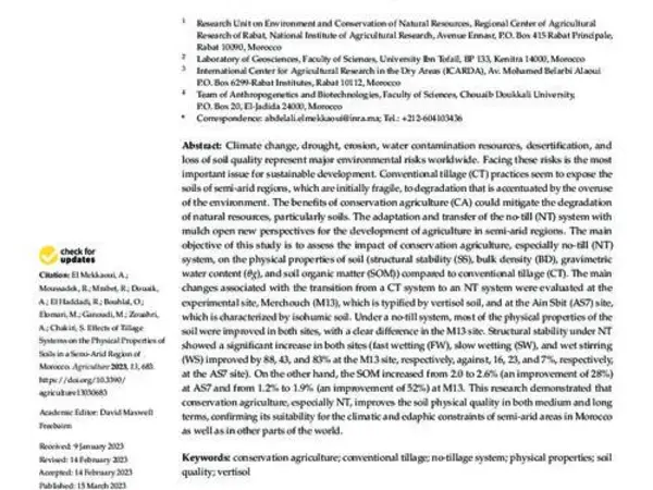 Effects of Tillage Systems on the Physical Properties of Soils in a Semi-Arid Region of Morocco