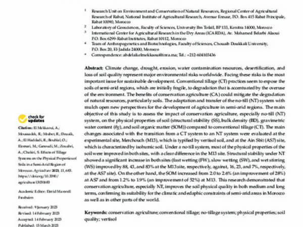 Effects of Tillage Systems on the Physical Properties of Soils in a Semi-Arid Region of Morocco