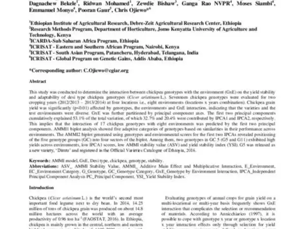 Genotype by environment interaction on yield stability of desi type chickpea (Cicer arietinum L.) at major chickpea producing areas of Ethiopia