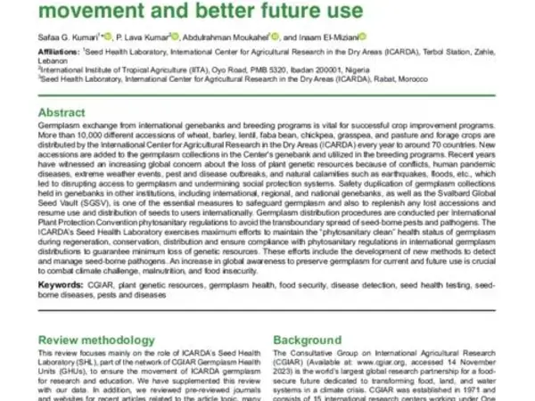 Phytosanitary management of ICARDA’s germplasm seed collections for safe movement and better future use