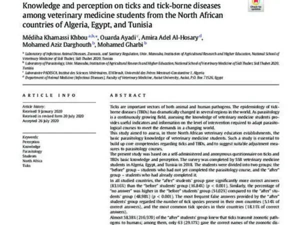 Knowledge and perception on ticks and tick-borne diseases among veterinary medicine students from the North African countries of Algeria, Egypt, and Tunisia