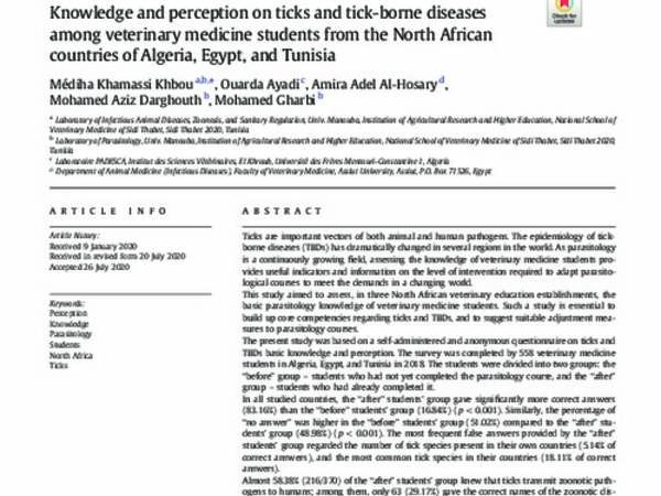 Knowledge and perception on ticks and tick-borne diseases among veterinary medicine students from the North African countries of Algeria, Egypt, and Tunisia