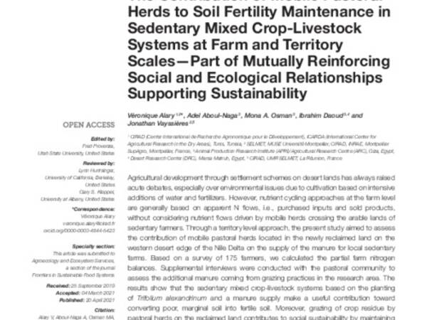 The Contribution of Mobile Pastoral Herds to Soil Fertility Maintenance in Sedentary Mixed Crop-Livestock Systems at Farm and Territory Scales—Part of Mutually Reinforcing Social and Ecological Relationships Supporting Sustainability