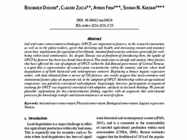 Biophysical and econometric analysis of adoption of soil and water conservation techniques in the semiarid region of Sidi Bouzid (Central Tunisia)