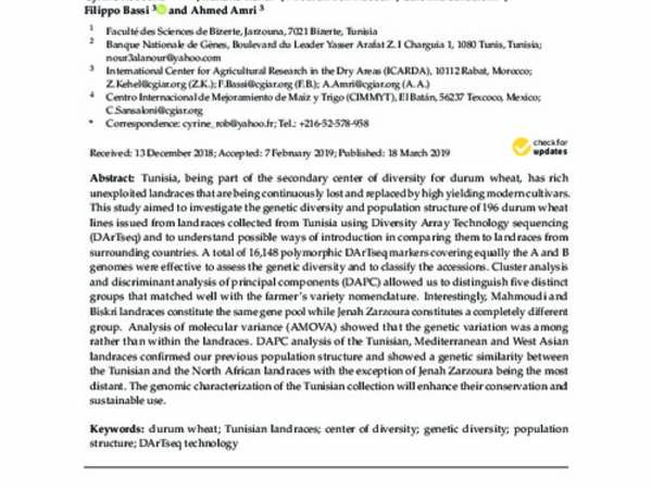 Genome-Wide Genetic Diversity and Population Structure of Tunisian Durum Wheat Landraces Based on DArTseq Technology