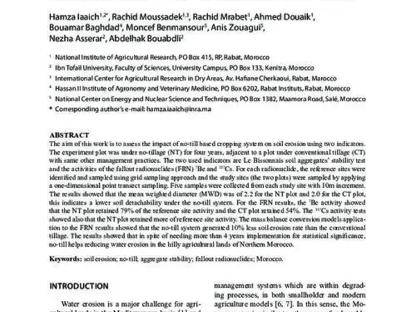 Evaluation of the Impact of No-Till on Soil Erosion using Soil Aggregate Stability and Fallout Radionuclides in Northern Morocco