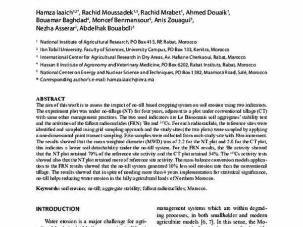 Evaluation of the Impact of No-Till on Soil Erosion using Soil Aggregate Stability and Fallout Radionuclides in Northern Morocco