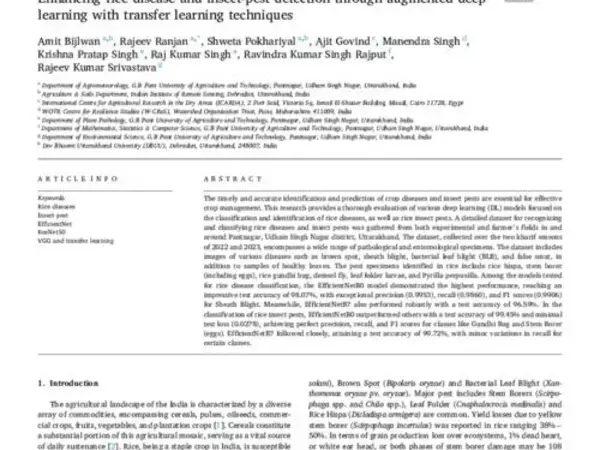 Enhancing rice disease and insect-pest detection through augmented deep learning with transfer learning techniques