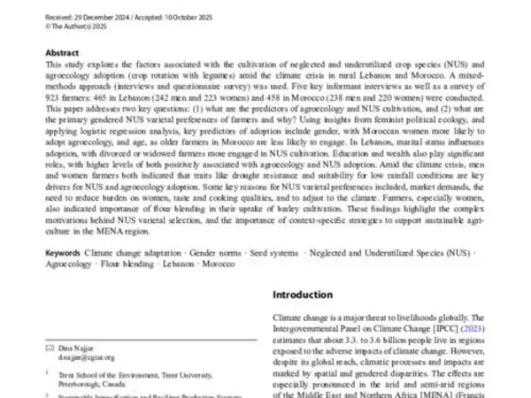 Building climate resilience in the MENA region: a feminist political ecology of agroecology and neglected and underutilized crop species