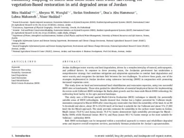 Suitability mapping of micro and meso scale rain water harvesting for vegetation-Based restoration in arid degraded areas of Jordan