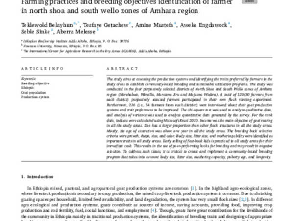 Farming practices and breeding objectives identification of farmer in north shoa and south wello zones of Amhara region