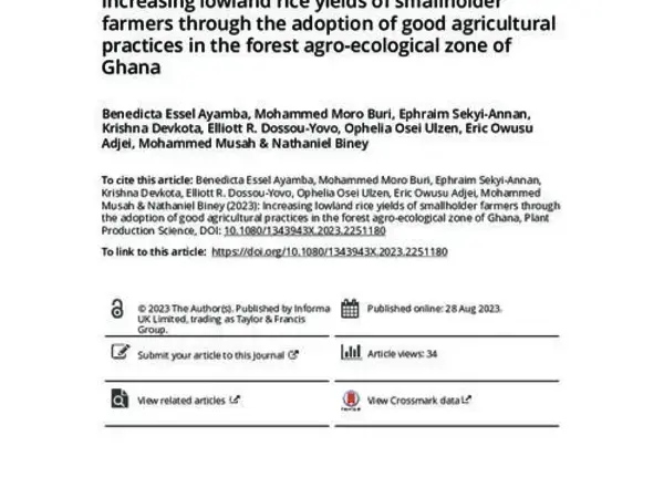 Increasing lowland rice yields of smallholder farmers through the adoption of  good agricultural practices in the forest agro-ecological zone of Ghana