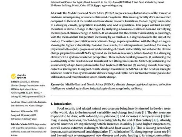 Towards Climate Change Preparedness in the MENA’s Agricultural Sector