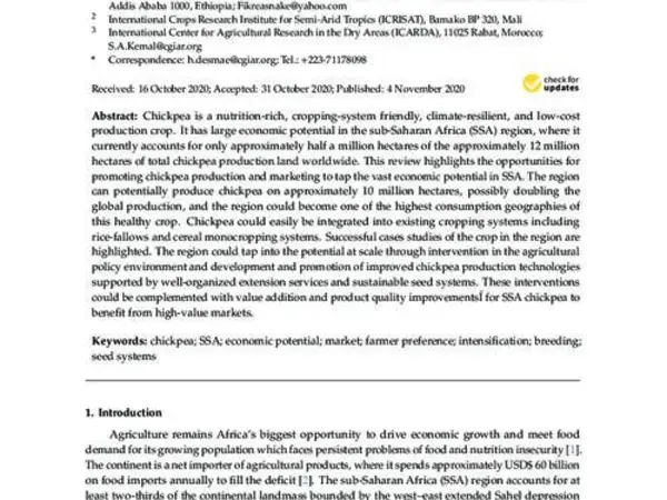 Tapping the Economic Potential of Chickpea in Sub-Saharan Africa