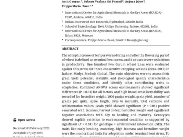 Evaluation of Indian Durum Wheat Genotypes for Yield and Quality Traits Using Additive Main-Effects and Multiplicative Interaction (AMMI) Biplot Analysis under Terminal Heat Stress Conditions