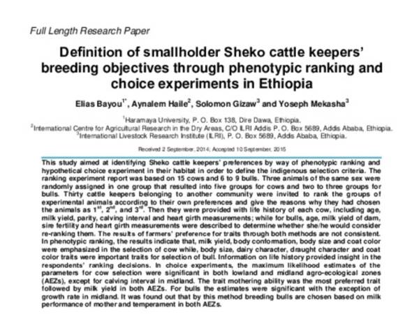 Definition of smallholder Sheko cattle keepers’ breeding objectives through phenotypic ranking and choice experiments in Ethiopia