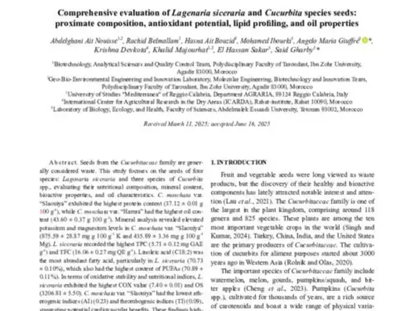 Comprehensive evaluation of Lagenaria siceraria and Cucurbita species seeds: proximate composition, antioxidant potential, lipid profiling, and oil properties