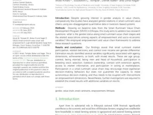 Small ruminant value chain and empowerment: a gendered baseline study from Ethiopia