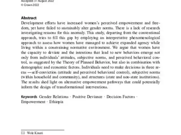 Pathways to Empowerment: Case Studies of Positive Deviances in Gender Relations in Ethiopia