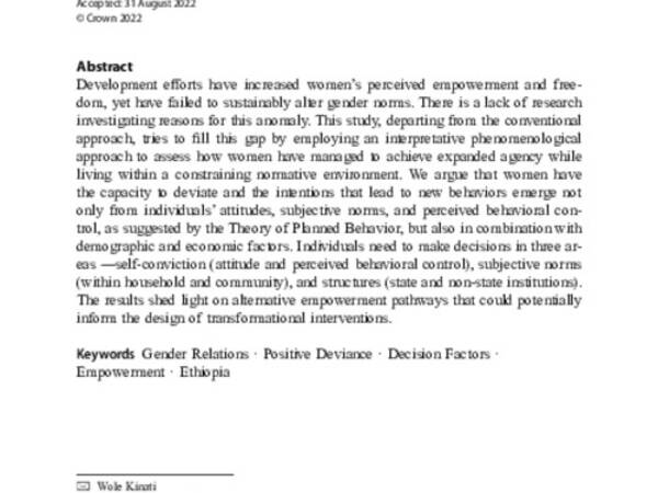 Pathways to Empowerment: Case Studies of Positive Deviances in Gender Relations in Ethiopia