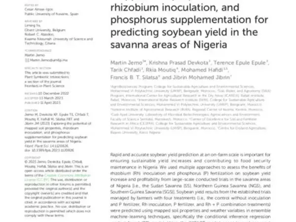 Exploring the potential of mapped soil properties, rhizobium inoculation, and phosphorus supplementation for predicting soybean yield in the savanna areas of Nigeria