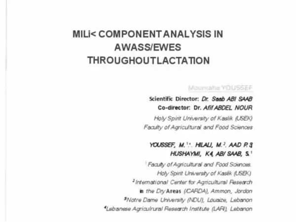 Milk Component Analysis in Awass/Ewes throughout Lactation