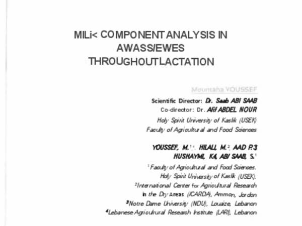 Milk Component Analysis in Awass/Ewes throughout Lactation