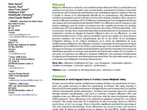Performance of small irrigated farms in Tunisia's Lower Medjerda Valley