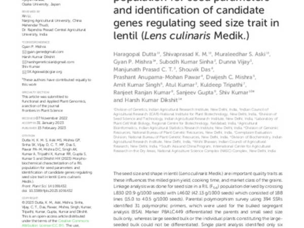 Morpho-biochemical characterization of a RIL population for seed parameters and identification of candidate genes regulating seed size trait in lentil (Lens culinaris Medik.)