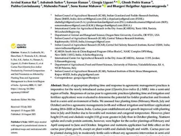 Cactus Pear (Opuntia ficus-indica) Productivity, Proximal Composition and Soil Parameters as Affected by Planting Time and Agronomic Management in a Semi-Arid Region of India