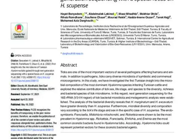 First insights into the microbiome of Tunisian Hyalomma ticks gained through nextgeneration sequencing with a special focus on H. scupense