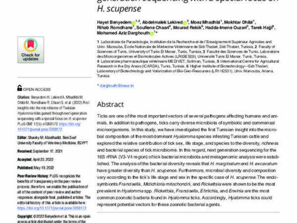 First insights into the microbiome of Tunisian Hyalomma ticks gained through nextgeneration sequencing with a special focus on H. scupense