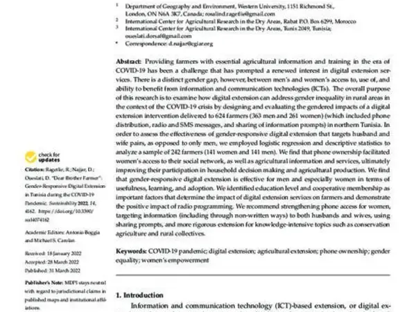 “Dear brother farmer”: Gender, agriculture and digital extension in rural Tunisia during the COVID-19 pandemic