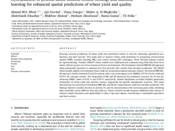 Hybridization of process-based models, remote sensing, and machine learning for enhanced spatial predictions of wheat yield and quality