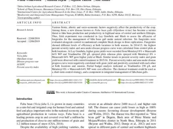 Fungicide Management of Faba Bean Gall (Olpidium viciae) in Ethiopia