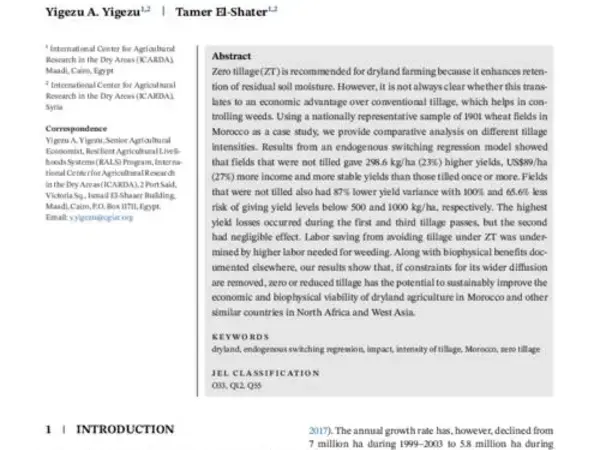 Socio-economic impacts of zero and reduced tillage in wheat fields of the Moroccan drylands