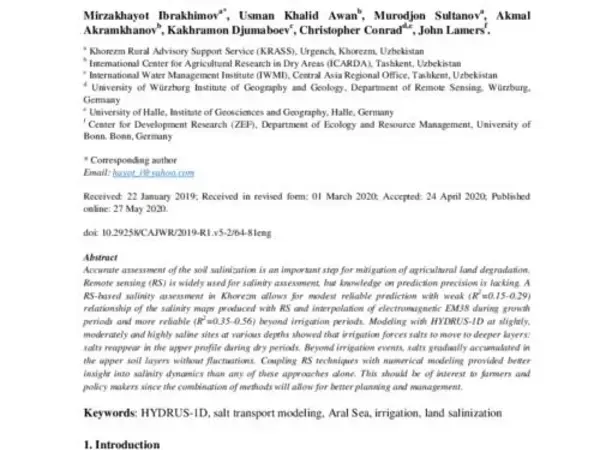Combining remote sensing and modeling approaches to assess soil salinity in irrigated areas of the Aral Sea Basin