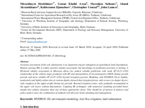 Combining remote sensing and modeling approaches to assess soil salinity in irrigated areas of the Aral Sea Basin