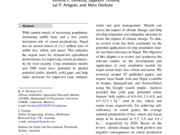 Potential of Crop Simulation Models to Increase Food and Nutrition Security Under a Changing Climate in Nepal