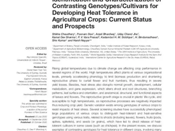 Identification and Characterization of Contrasting Genotypes/Cultivars for Developing Heat Tolerance in Agricultural Crops: Current Status and Prospects