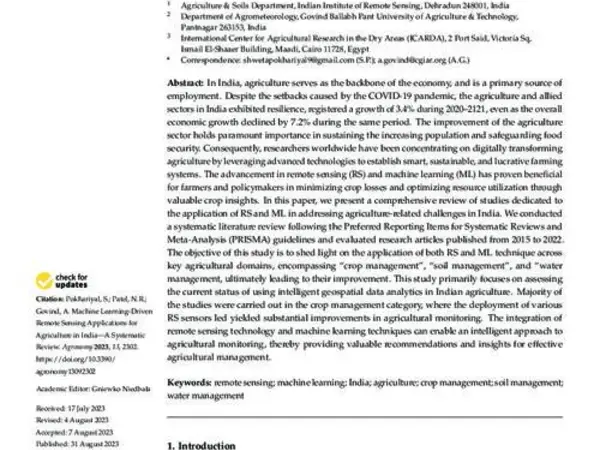 Machine Learning-Driven Remote Sensing Applications for Agriculture in India—A Systematic Review